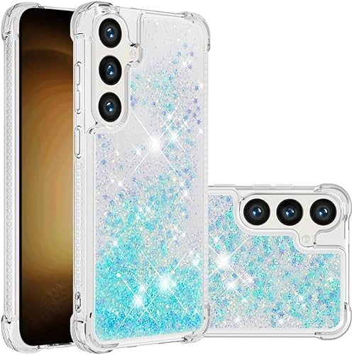 QIWEIQING für Samsung Galaxy A55 5G Glitzer Leicht Hülle, Handyhülle Flexibel TPU Silikon Cover Erhöhte Kanten Flüssigkeit Treibsand Schutzhülle für Galaxy A55 5G.Lake Blue YBL
