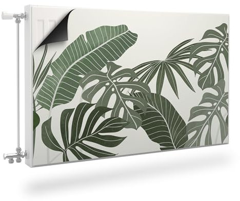 Muralo Heizkörperverkleidung, magnetische Heizkörperabdeckung für Plattenheizkörper aus Stahl oder Blech - Geruchlos und sicher für Gesundheit - Tropische Bananenblatt-Monstera-Palme Br.90cm x Hö.60cm