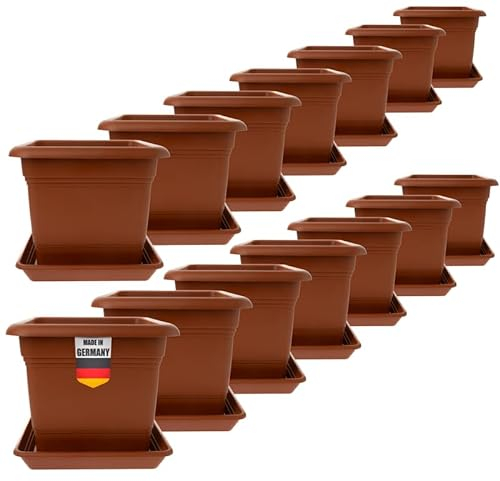 2friends Set di 14 vasi rettangolari, 28 x 28 cm, in terracotta, robusti, grandi per esterni, ideali per piante di pomodoro, vasi rettangolari in plastica per giardino e balcone