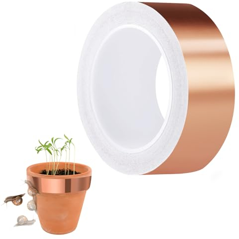 Nepfaivy Schneckenschutz Kupferband gegen Schnecken Selbstklebend- 30mm × 25m Schneckenabwehr Kupferband Hochbeet Gärten Balkone für Pflanzenschutz, Kupferfolieband EMI Abschirmband