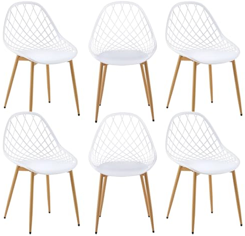 buybyroom Gartenstühle 6er Set, Terrassenstühle mit Metallfüße, Verstellbare Fußstütze Outdoor Stuhl Strandkorb Loungesessel Outdoor Garten Balkon Essstühle für Garten, Terrassenstühle Oder, Weiß