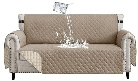 Lydevo Sofa Überzug 4 Sitzer wasserdichte rutschfest Sofabezug Mit Armlehnen Couchbezug Sofaüberwurf Kratzfest Reversible Gesteppte Schonbezug für Haustier Katzen Hunde,Khakifarbe