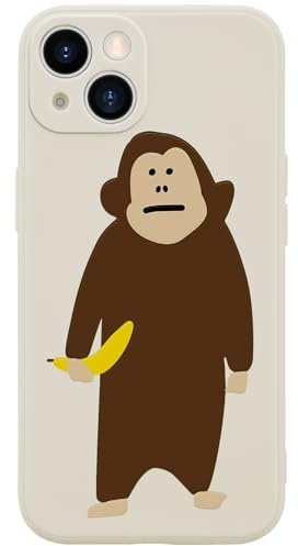 Wihytec Funny Monkey Phone Case for iPhone 15 Cute Monkey Banana Case Cover Liquid Silicone Soft Gel Rubber Durable Matt Phone Cover with Microfiber Lining