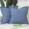 Madizz 2er Set Polyester Leinen Kissenbezügen mit breiter Kante Weiche dekorative Kissenbezüge für Sofa Schlafzimmer Kissenhülle Jeansblau 45x45 cm Quadrat