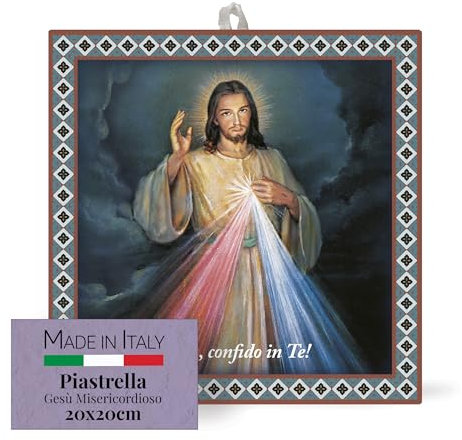 FRATELLI BONELLA - Piastrella 20x20 cm in Ceramica Raffigurante Gesù Misericordioso - Piastrella con Figura Sacra da Appendere - Piastrella in Ceramica