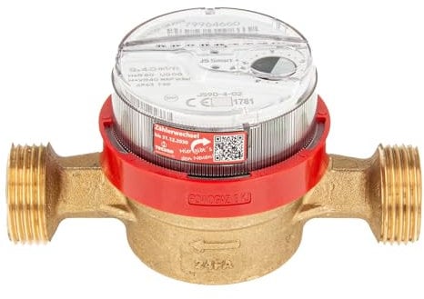 tecuro Wohnungs - Wasserzähler 3/4 (DN 20) mit Baulänge 130 mm, x Anschlussgewinde G 1, QN 2,5, 6 Jahre geeicht, höchste Messgenauigkeit R100, Warmwasser bis 90°C, Messing, DVGW, WRAS, Made in EU