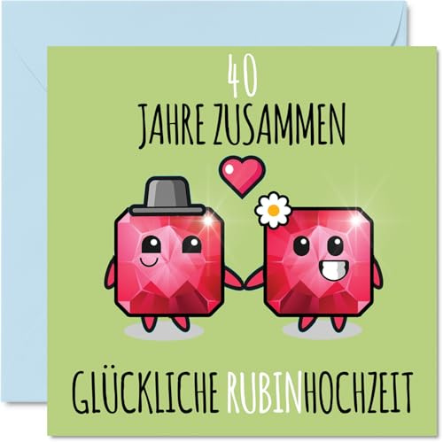 Stuff4 40. Hochzeitstag Karte Liebe, 40 Jahre Zusammen Rubin Hochzeit | 40 Jahrestag Karte Hochzeitstag Geschenke für Freunde Familie vom Freundinnen Kollegen, 145mm Glückwunschkarten