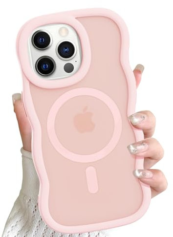 Cover Magnetica Ondulata per iPhone 12 Pro Max Compatibile con MagSafe Custodia Cornice Ondulati Riccia Forma Traslucida Opaca Antiurto Anti-Scratch Case per Ragazze Donne, Rosa