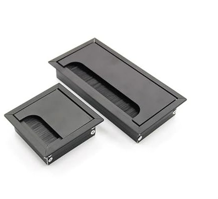 MZPOZB Desk Cable Grommet 1pcs Square Rectangle Aluminum Office Table Desk PC Cabinet Wire Cable Hole Flap Brush Grommet Cover Desk Cable Hole Cover(Black,W80L120 MM)