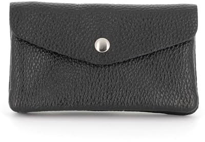 Double Tree - Porte-Monnaie Cartes Cuir Véritable Grainé Ou Irisé Femme - Portefeuille Pochette Sac De Rangement Format Mi-Longue À Magnétique - Pratique Multifonctionel - Noir