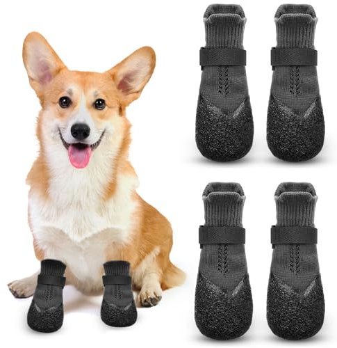 Hundeschuhe Hundestiefel 4 Stück Pfotenschutz wasserdichte rutschfeste Hundesocken Hunde Schuhe Outdoorfür kleine, mittlere und große Hunde mit verstellbarem Riemen