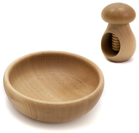 Holzfee Nussknacker mit Schale oder Teller Nussschale Nussteller Holz Nussknackerpilz Auswahl (Schale 20 cm | Pilz H)