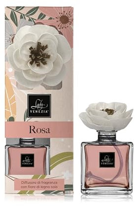 Lady Venezia - Profumatore per Ambienti con Fiore - Diffusore Profumo Ambiente - Profumatore per Ambienti Bastoncini - Profumo Ambiente - Collezione Dream - Formato 100ml (Rosa)