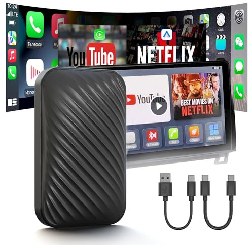 Wireless Carplay Adapter - 2025 Wireless Carplay and Android Auto Adapter Fits Netflix/YouTube/Play Store/TF Card Carplay Ai Box Streaming Video for OEM Wired CarPlay Android Auto Cars