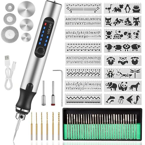 Electric Engraving Pen Tool can be Engraved on Metal, Glass, Ceramic, Wood, Engraving Pen Tool Kit with 16 templates Suitable for DIY Creation, Crafts, Personalized Accessories and Gifts