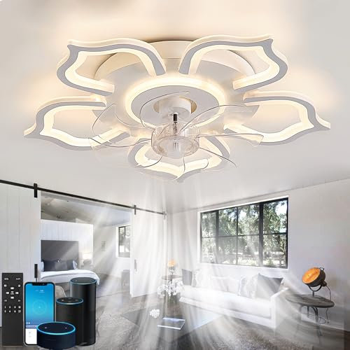lnrosy Lampara Ventilador Techo Dormitorio,Compatible Con Alexa Google Home Ventilador De Techo Con Luz Inteligente,Motor Dc Regulable Reversible De 6 Velocidades