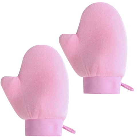 Paquete de 2 manoplas autobronceadoras con muñeca antideslizante, guantes antideslizantes de terciopelo de doble cara, aplicador de crema solar lavable y reutilizable para el hogar, artículos