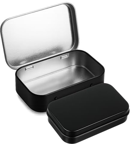1 Pack Metal Rectangular Empty Tin Box, Hinged Tins Tin Containers with Lid Mini Portable Small Storage Container Kit for Home Storage 3.74x2.36x0.82 Inch(Black)