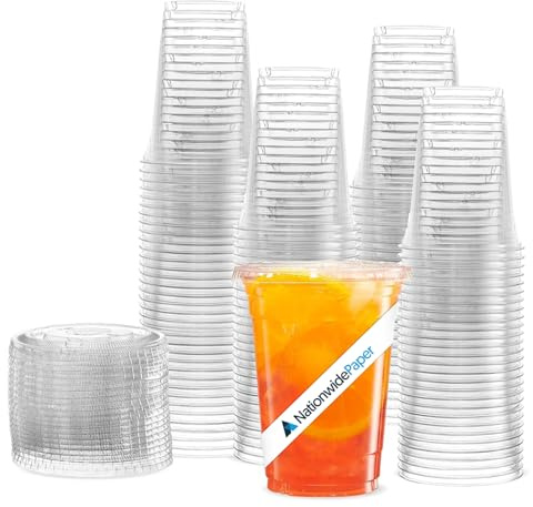 Nationwide Paper 16oz Smoothie Cups with Flat Lids, Crystal Clear Disposable Cups for Cold Drinks, Milkshakes, Iced Coffee – 1000 Pack