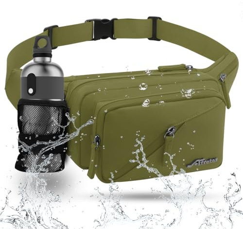 REETEE Bauchtasche Damen und Herren Wasserabweisende Gürteltasche mit Flaschenhalter, Mehrere Fächer Hüfttasche Sport für Reise Wandern Hundetraining Outdoor-Aktivitäten (grün)
