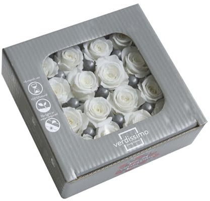 Box 4x4 Rose Stabilizzate Made in Italy - Disponibile in Diversi Colori - 16 Rose Eterne Fiori Stabilizzati (16 Mini Bianche)