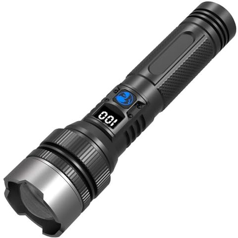 150000 Lumens Powerful Flashlight,USB Rechargeable, IPX7 Waterproof Tactical Flashlight,Zoomable LED (XHP70.2), Telescopic Focus,LCD Display & Mini Design for Camping Hiking Home Emergencies