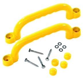Kit de 2 poignées de terrain de jeu, cabane de jeu en plastique jaune, poignées d'escalade avec vis, accessoires de balançoire de parc dans les arbres
