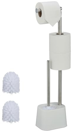 Relaxdays toilet set, stainless steel, 65.5 x 13 x 16 cm, freestanding toilet paper holder, toilet brush with holder