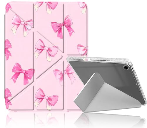 DISUOFEART for iPad Air 3rd Generation/iPad Pro 10.5 Inch Case, Cute Pink Bow Slim Clear Case with Pencil Holder, Y-Shaped Stand & Auto Sleep/Wake Protective Cover