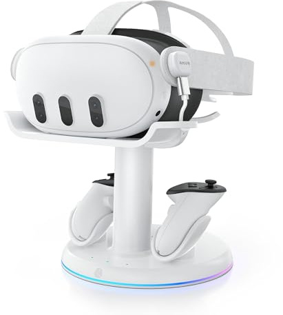 AMVR Magnetic Charging Dock Compatible with Meta Quest 3/3S | RGB VR Stand with 2 Rechargeable Controller Batteries, Overcharge Protection, Space-Saving (ADAPTER NOT INCLUDED)