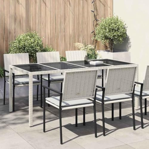 Hoopleep Garten-Esstisch Weiß 190x90x75 cm, Poly-Rattan Outdoor Tisch für 6 Personen, robust, langlebig, pflegeleicht