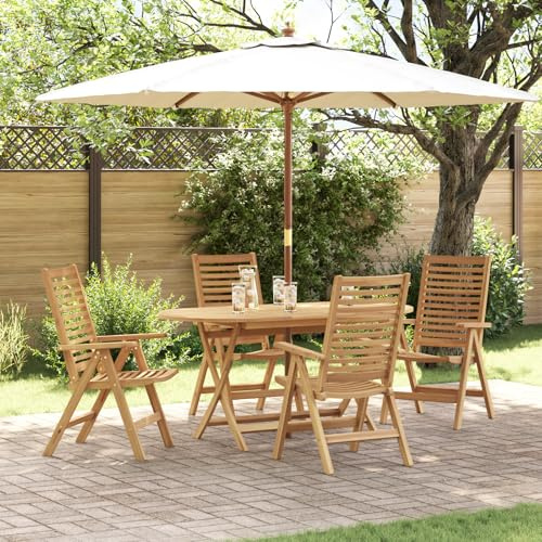 IBUQDDV Gartenstühle 4 Stück Klappbar Massivholz Teak Outdoor Sitzgruppe für Balkon und Terrasse mit Wetterbeständigem Komfort
