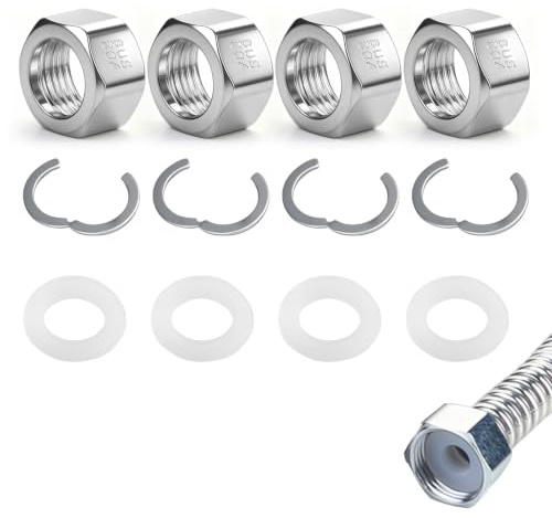 4 Stück Anschluss-Set 3/4 Zoll Edelstahlwellrohr Verschraubung, für Wellrohr DN20, Solarleitung und Sanitär, Edelstahl