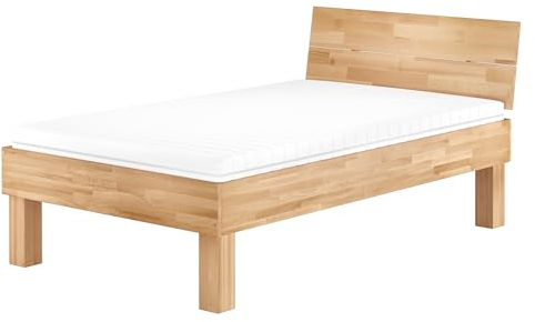 Erst-Holz®Einzelbett Buche 120x220 hohes Massivholzbett für XXL-Gewicht Seniorenbett mit Rollrost Matratze 60.81-12-220M