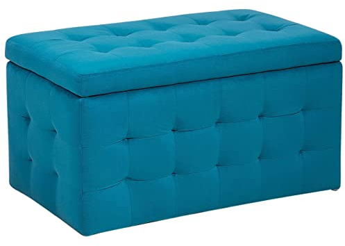Hocker mit Stauraum Deckel Samt Marineblau Bettbank Truhe Pouf Modern Michigan