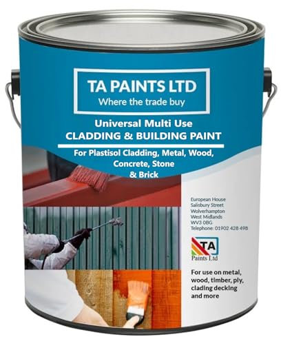 T A Paints Ltd Plastisol Cladding and Building Paint Multi Purpose Coating for Cladding, Metal, Wood, Concrete, Brick & Stone Brush, Roller or Spray Apply (5L BS 105 Oxford Blue)