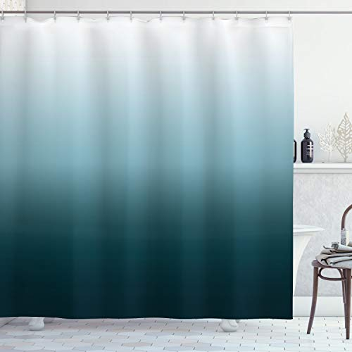 ABAKUHAUS Ombre Duschvorhang, Teal Shades Entwurf, Stoffliches Gewebe Badezimmerdekorationsset mit Haken, 175 x 220 cm, Teal Hellblau und Weiß