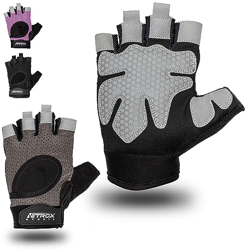 NetroxSports - atmungsaktive Sporthandschuhe mit extra Grip - Krafttraining, Fahrrad Fahren Fitness Handschuhe Gym - Herren & Damen - Trainingshandschuhe Fitnesshandschuhe Sport Fahrradhandschuhe