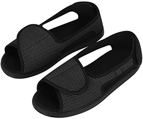 IBLUELOVER Chaussures Diabétiques pour Femmes Pantoufle Santé pour âgées Pieds Enflé Gonflée Sandale de rééducation Orthopédique Chaussons Réglable Scratch Fermeture Eté Elargissement Confortable