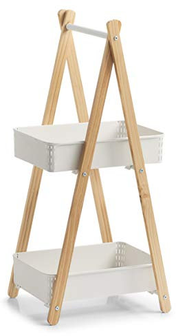 Zeller Standregal m. 2 Körben, Metall/Holz, weiß, ca. 34, 5 x 38, 5 x 86 cm, 18724