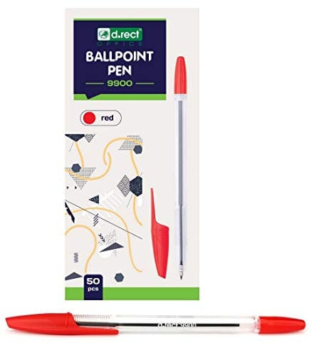 D.RECT Kugelschreiber Set 50 Stück - Stifte mit Transparentem Deckel - Kugelschreiber mit Wolframkarbidkugel, Rot