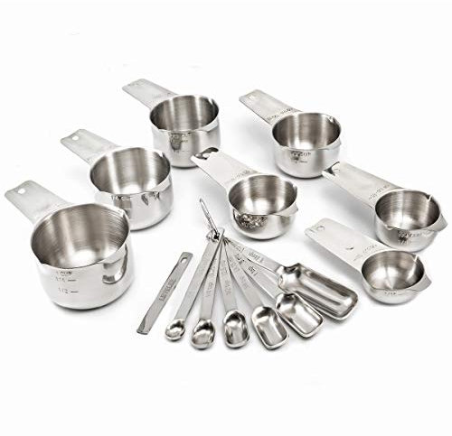 2 Lb. Depot Messbecher und Löffel, 14er-Set, hochwertiges Edelstahlmetall, 7 genaue Messbecher, 6 Messlöffel, 1 Planierer, trockene und flüssige Zutaten