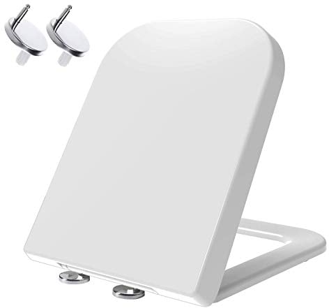 Mass Dynamic Square Toilet Seat Features Soft-Close, One-Button Quick Release for Hassle-Free Cleaning, Top Fixing Adjustable Hinges, and A Standard 460mm x 360mm Size. Sleek Practical Design