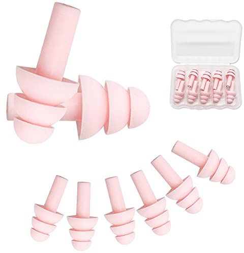 KostaTech 5 Paar Ohrstöpsel, wiederverwendbare geräuschreduzierende Ohrstöpsel, wasserdichte weiche Silikonohrstöpsel zum Schlafen, Lernen, Arbeiten, Schwimmen (Rosa)