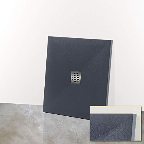 Yellowshop - Piatto Doccia Curvo Quadrato Rettangolare Marmoresina Effetto Pietra Bugnato Grigio Antracite (Quadrato, 90 x 90 Cm)