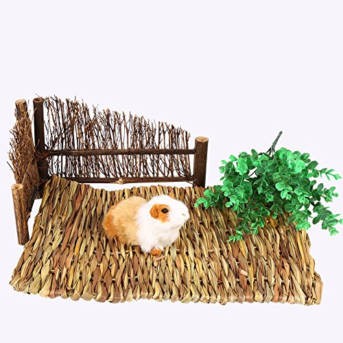 2 tamaños para Mascotas Alfombrilla de Hierba para hámster Paja Tejida a Mano heno Cama para Conejos Juguete Ropa de Cama para Animales pequeños para Dormir Masticar(L)