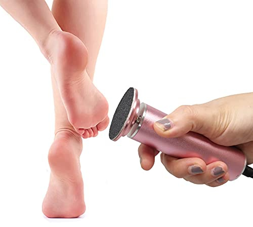 Lima Eléctrica Para Pies, Velocidad Ajustable, Lima Electrónica Para Pies Para Mujeres y Hombres Cuidado de Los Pies con Almohadillas de Repuesto, Elimina la Piel Seca y Dura (Rosado)