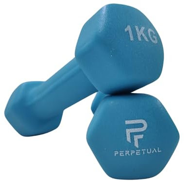 PERPETUAL Mancuernas Disponibles en 0.5KG/1KG/1.5KG/2KG/3KG/4KG/5KG (2 Unidades) y Sets 6/12/16/22/30KG Pesas Ligeras Pequeñas Hexagonales Neopreno Pilates Hombre Mujer Gimnasio en Casa Dumbbell