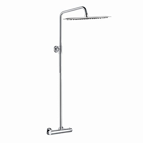 ENKI SH0218 Dune 400mm Thermostatic 1 Outlet Shower System, Chrome | Rainfall Shower Head, Shower Mixer Set, Modern Bathroom
