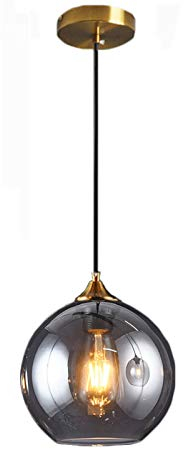 HJXDtech Pendelleuchte einflammig aus Glas,Industrielle Retro Glaskugel Pendellampe E27 Loft Bar Hängelampe Kronleuchter (Grau, 30cm)